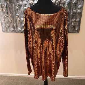 ⭐️ Diane Gilman 1X Glamorous Sequin Long Sleeve Blouse - Copper